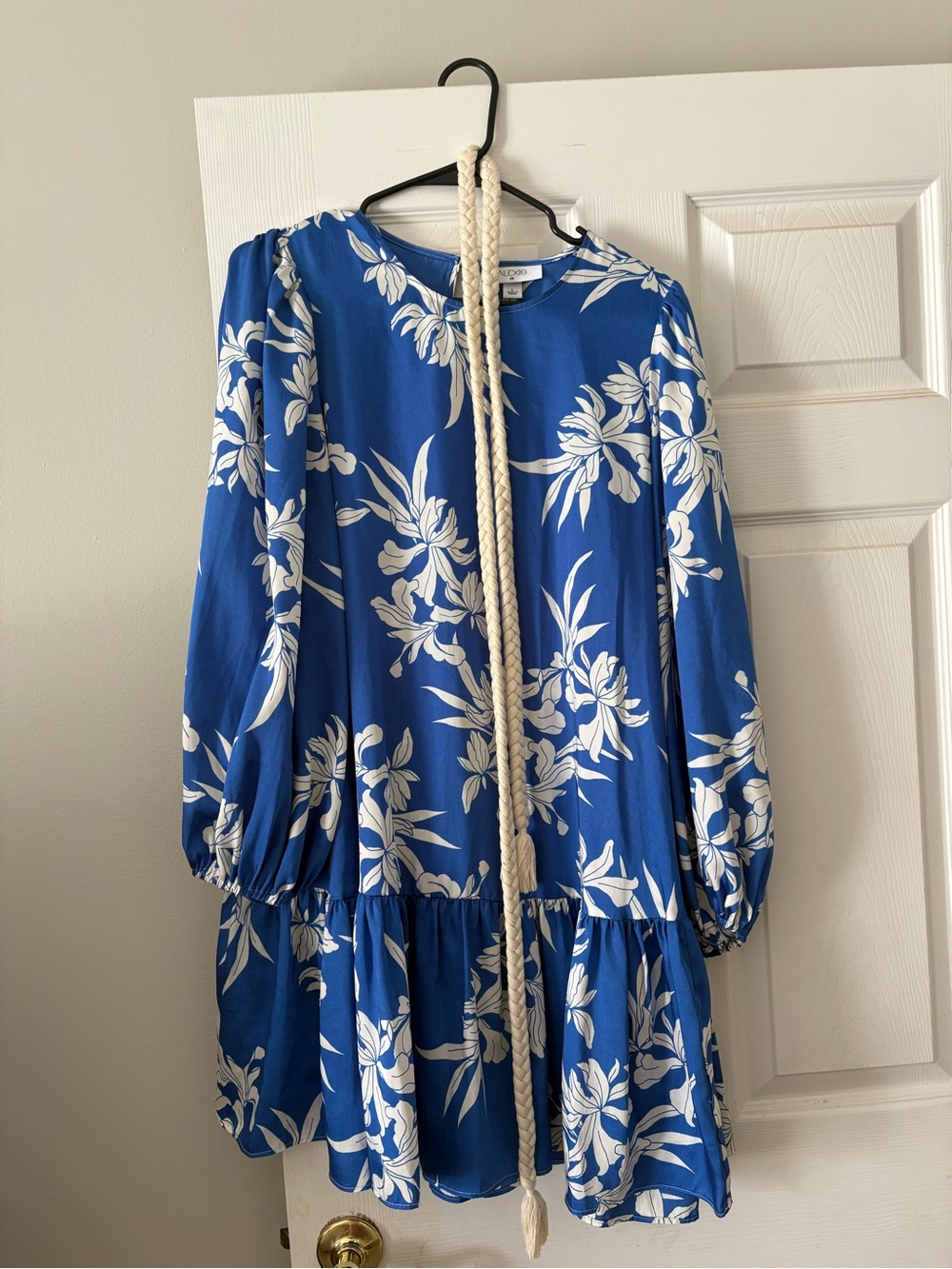 Alexis Blue and White Floral Long-Sleeve Tiered Dress